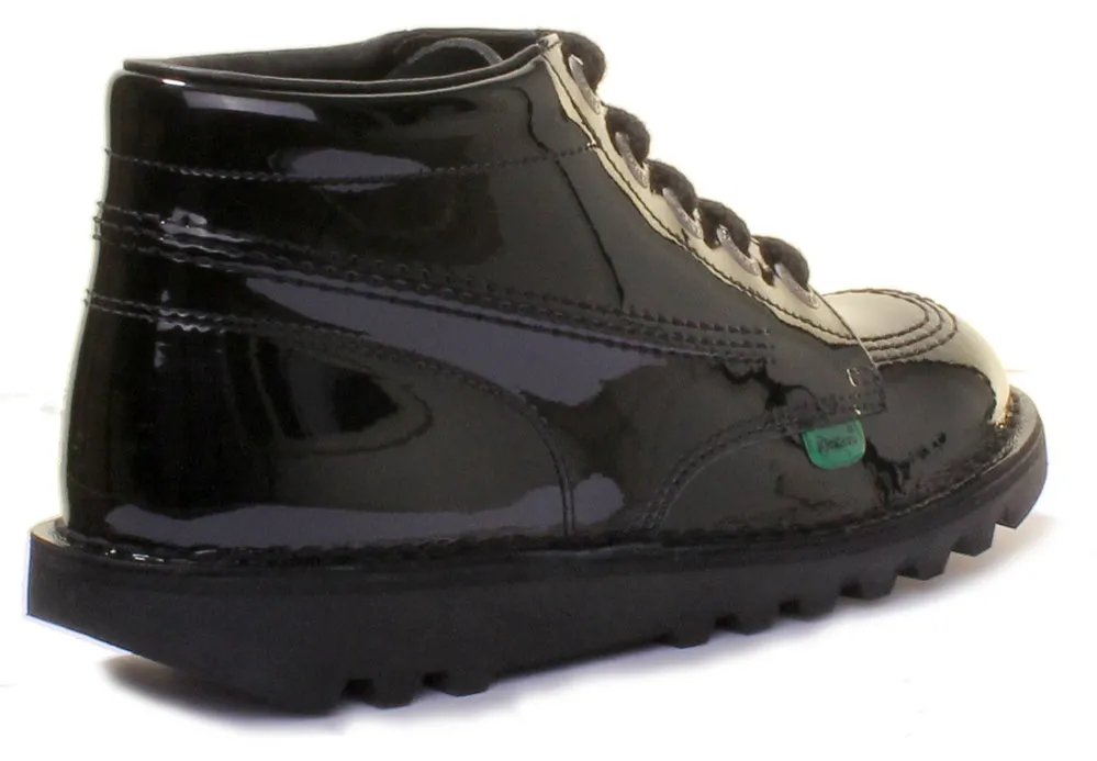 Kickers Kick Hi Youth In Black Patent in Teen UK Size 3 - 6