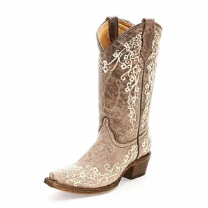 KIDS YOUTH CORRAL COWGIRL BOOTS A2773-FLORAL EMBROIDERED