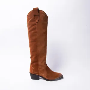 Knee High Cowboy Boots Cognac Suede