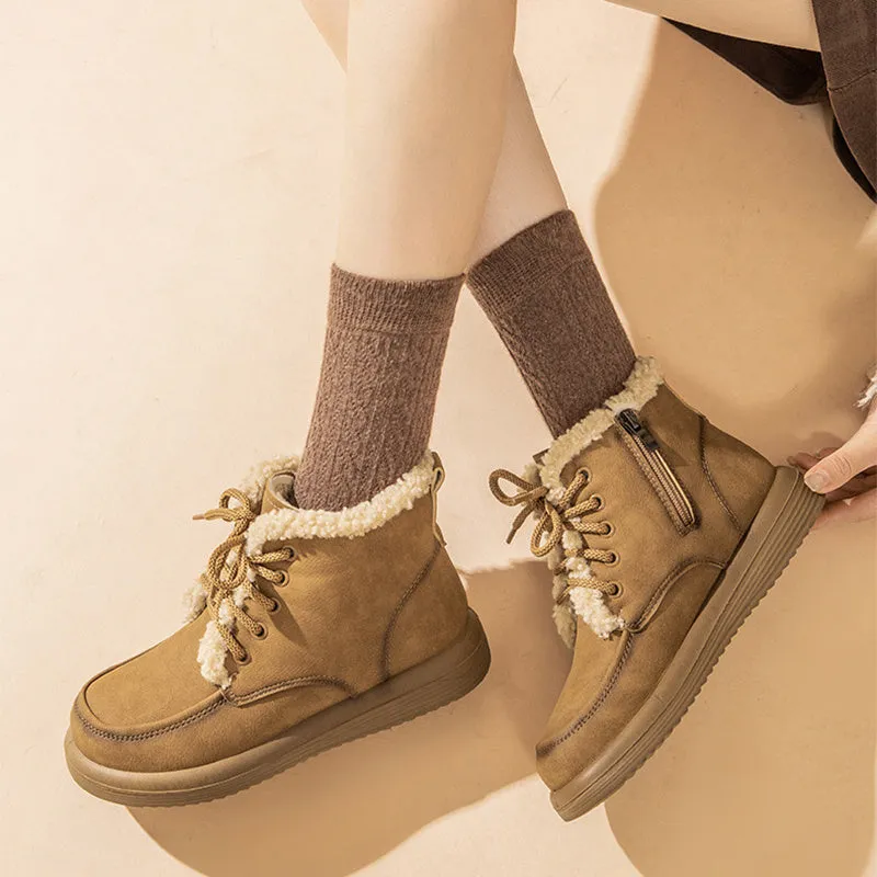 Lace-up Plush Snow Boots Winter Warm Fleece