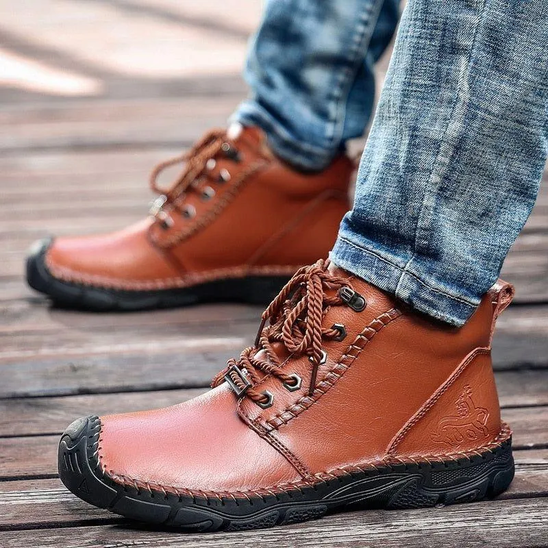 Leather Motorcycle Ankle Boots Men's Casual Shoes JOS1025