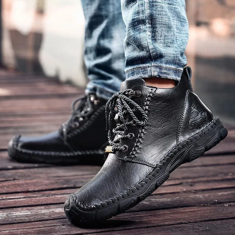 Leather Motorcycle Ankle Boots Men's Casual Shoes JOS1025