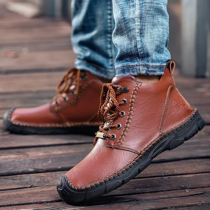 Leather Motorcycle Ankle Boots Men's Casual Shoes JOS1025