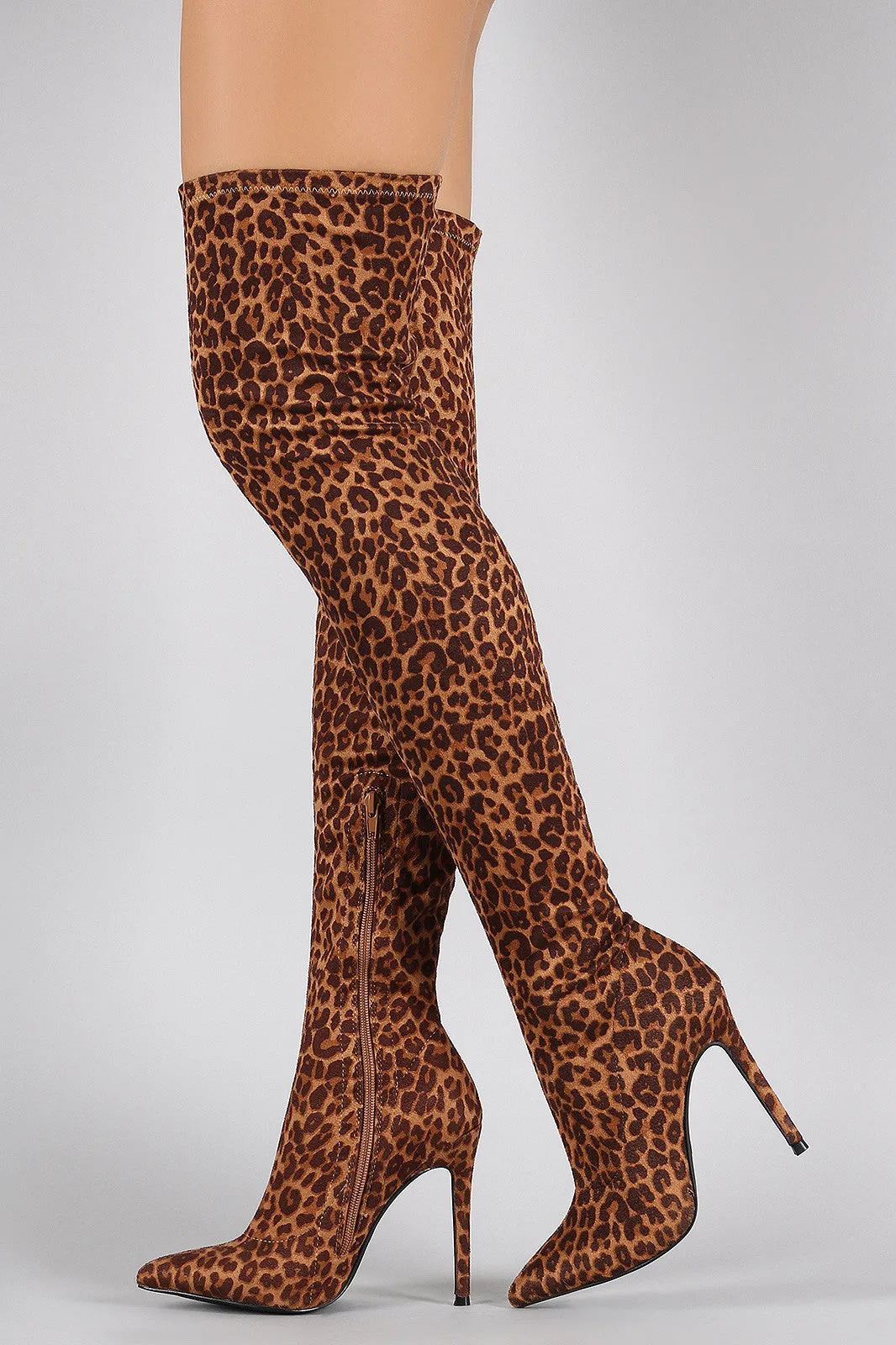 Liliana Leopard Pointy Toe Stiletto Over-The-Knee Boots