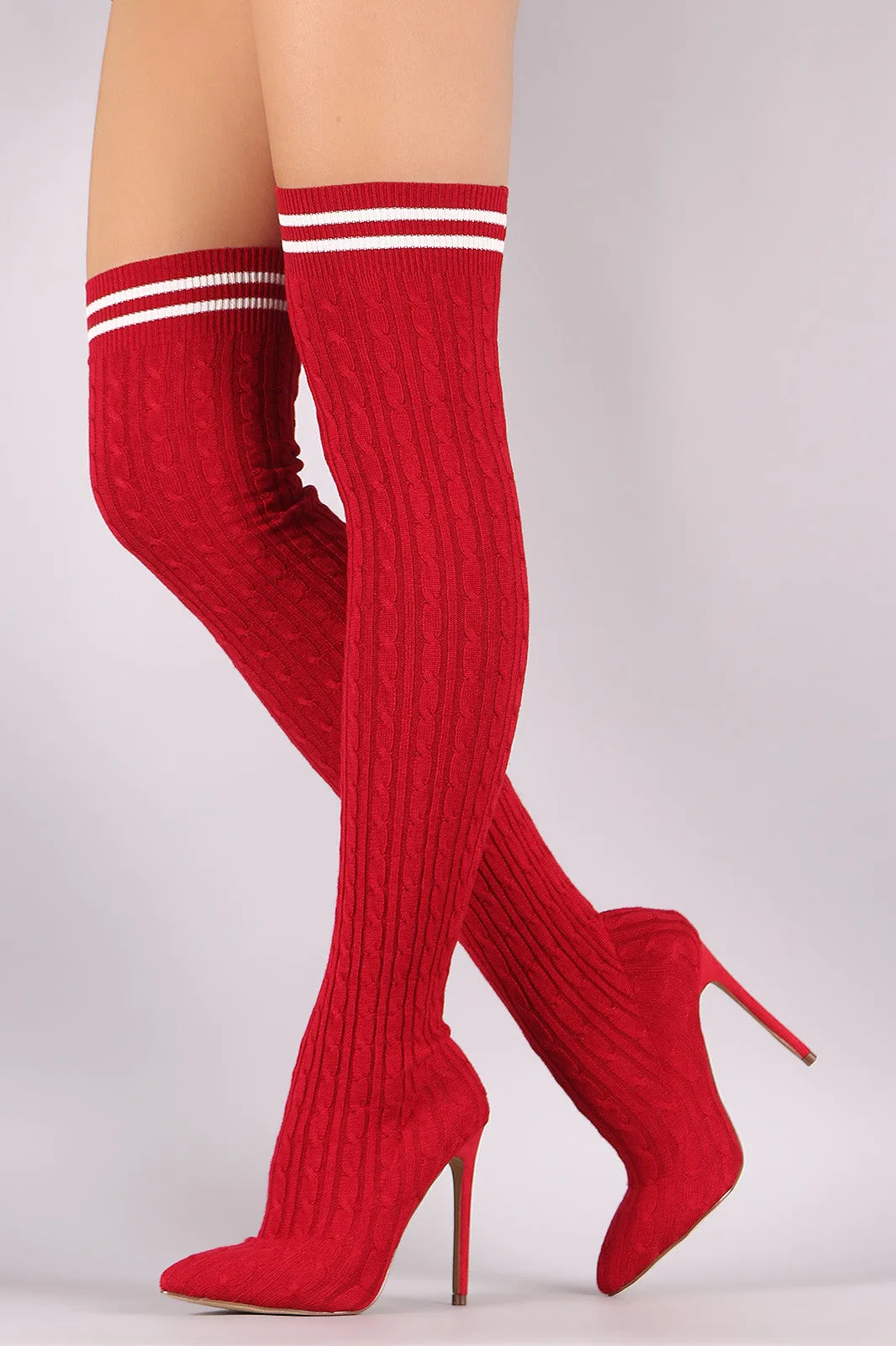 Liliana Stretched Sweater Knit Stiletto Over-The-Knee Sock Boots