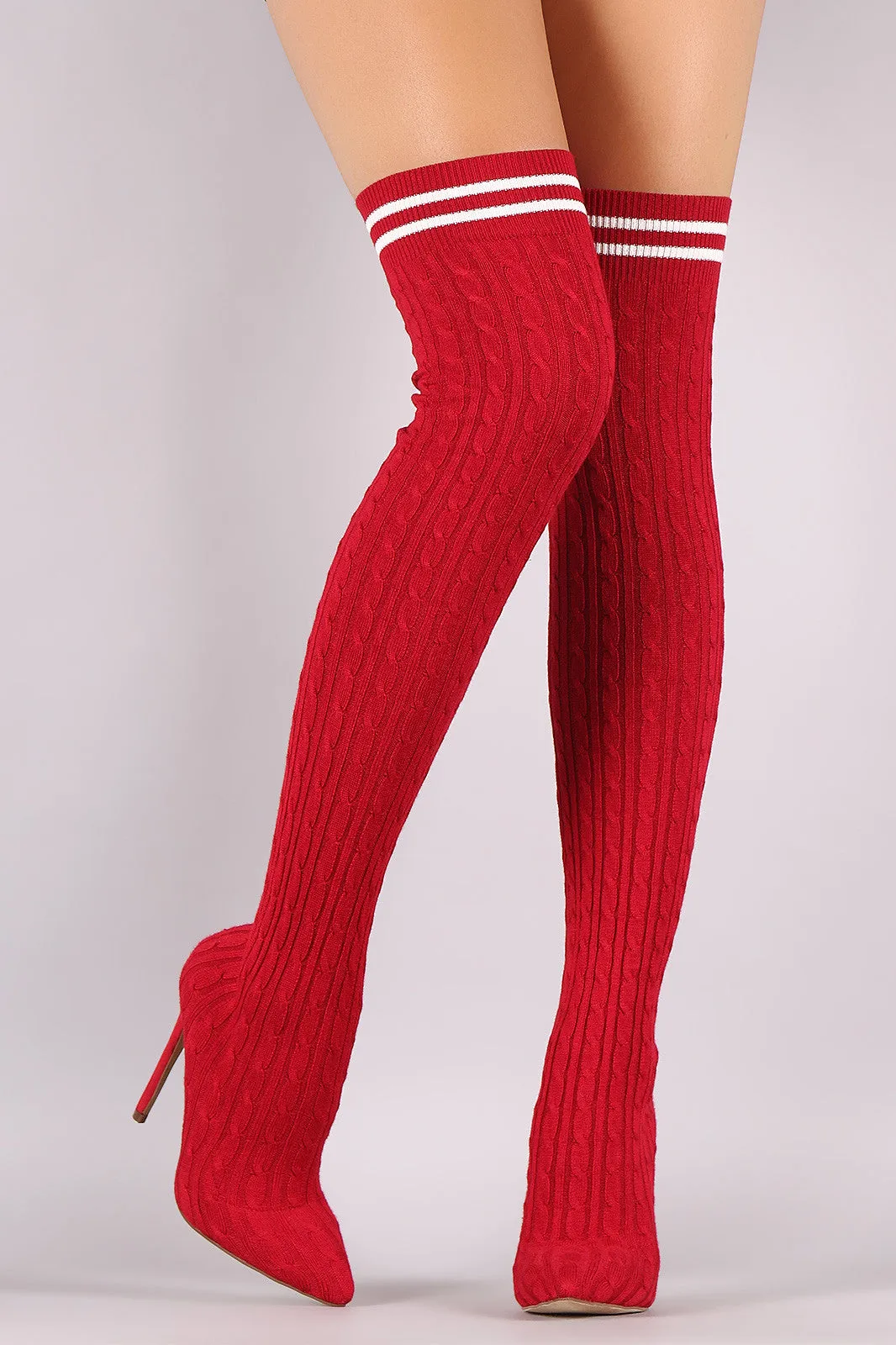 Liliana Stretched Sweater Knit Stiletto Over-The-Knee Sock Boots