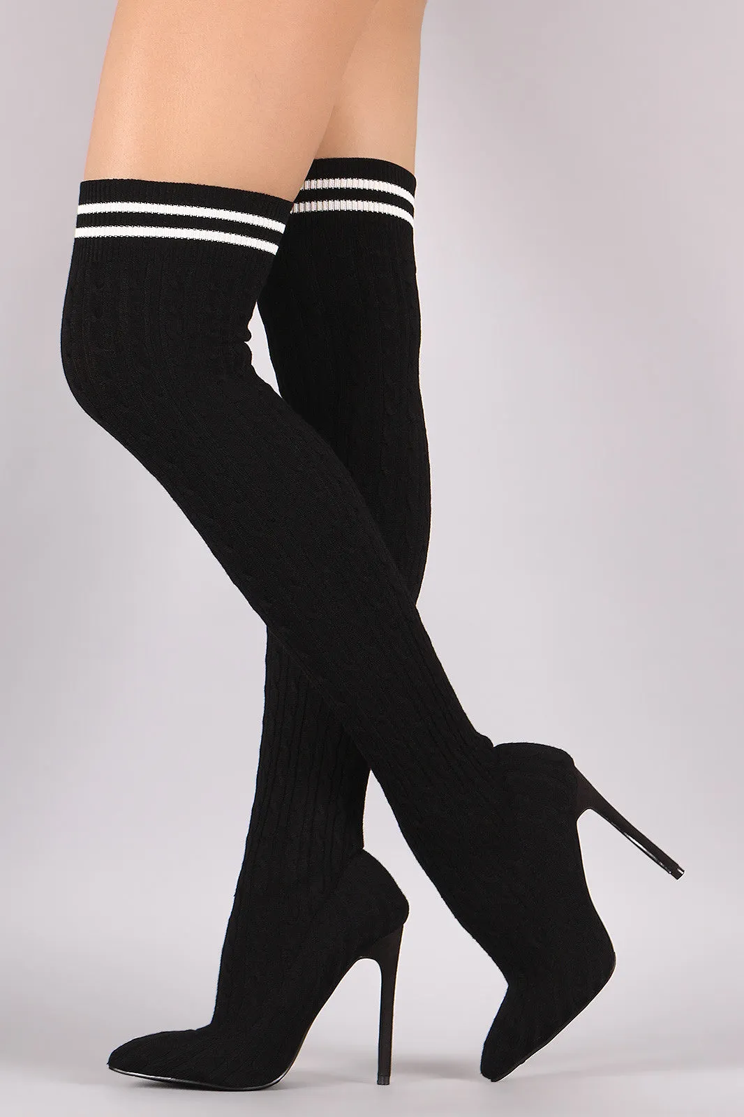 Liliana Stretched Sweater Knit Stiletto Over-The-Knee Sock Boots