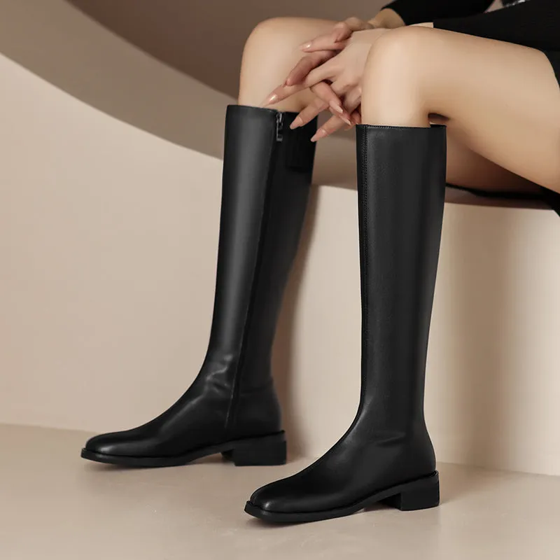 Novah Knee High Black Square Toe Boots