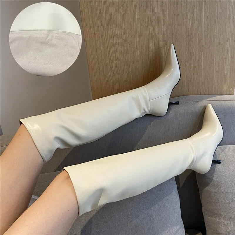 Over The Knee Pointed Toe High Heels Vegan Leather Boots