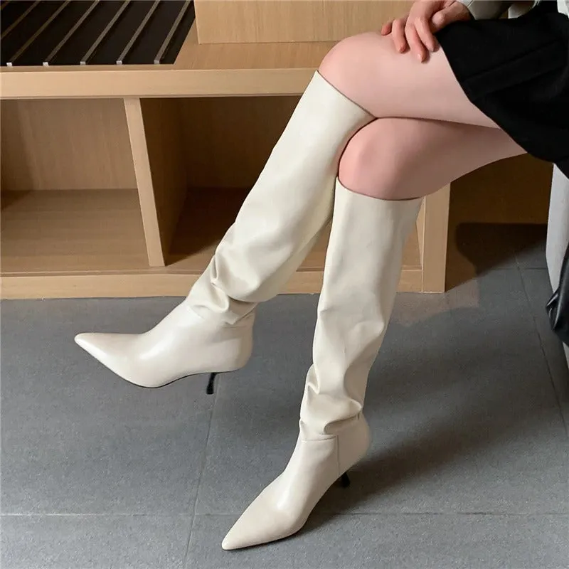 Over The Knee Pointed Toe High Heels Vegan Leather Boots