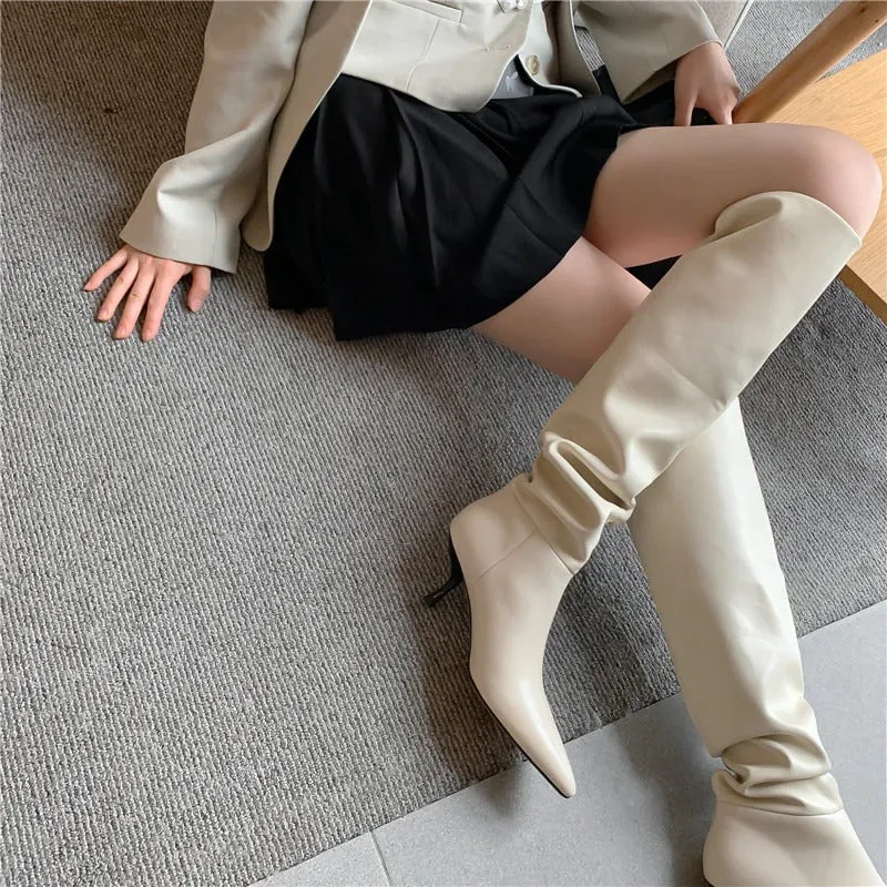 Over The Knee Pointed Toe High Heels Vegan Leather Boots