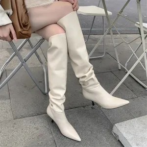 Over The Knee Pointed Toe High Heels Vegan Leather Boots