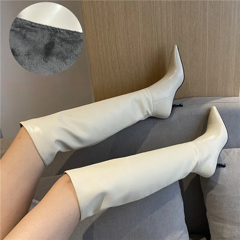 Over The Knee Pointed Toe High Heels Vegan Leather Boots