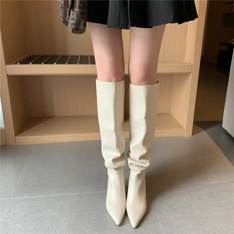 Over The Knee Pointed Toe High Heels Vegan Leather Boots