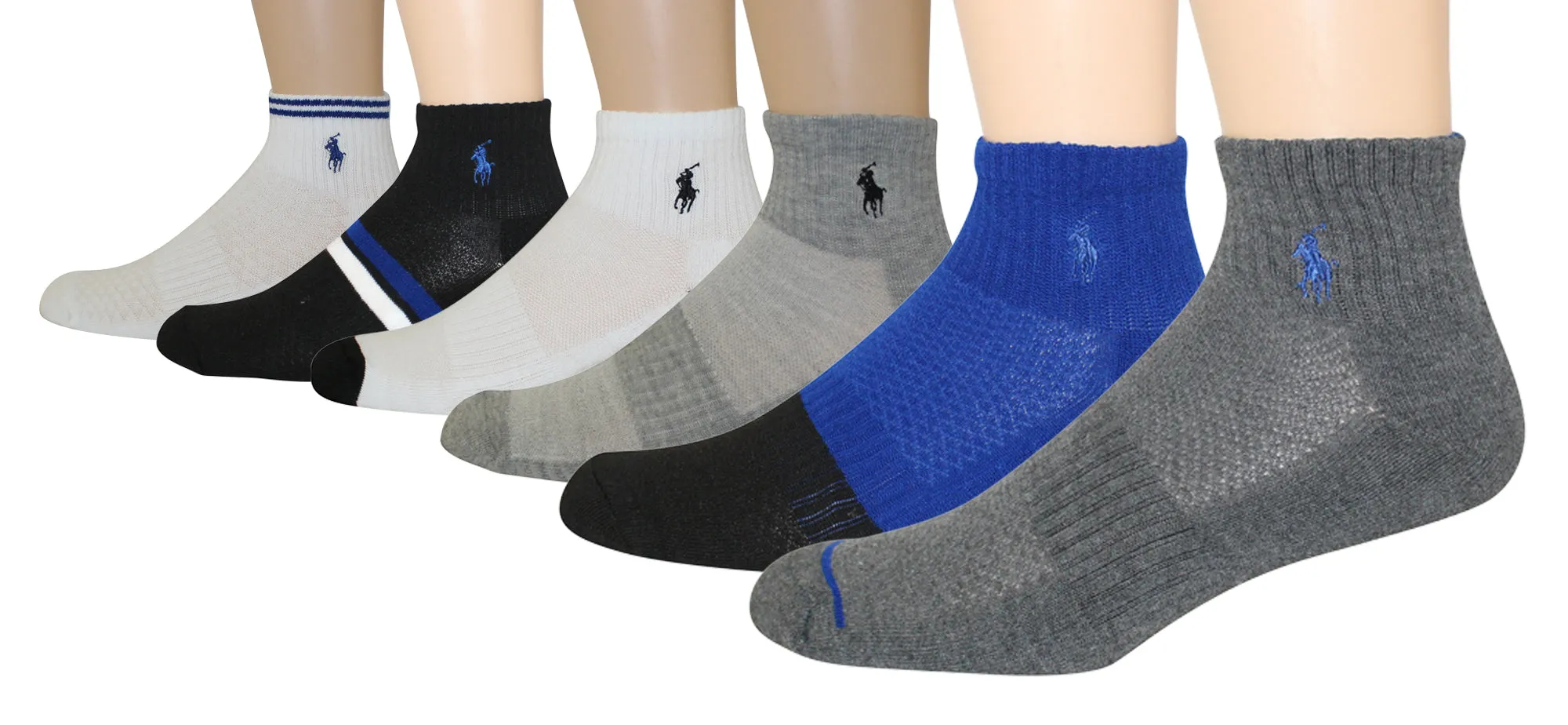 Polo Ralph Lauren Men's 6-Pack Athletic Royal Texture Quarter Sock