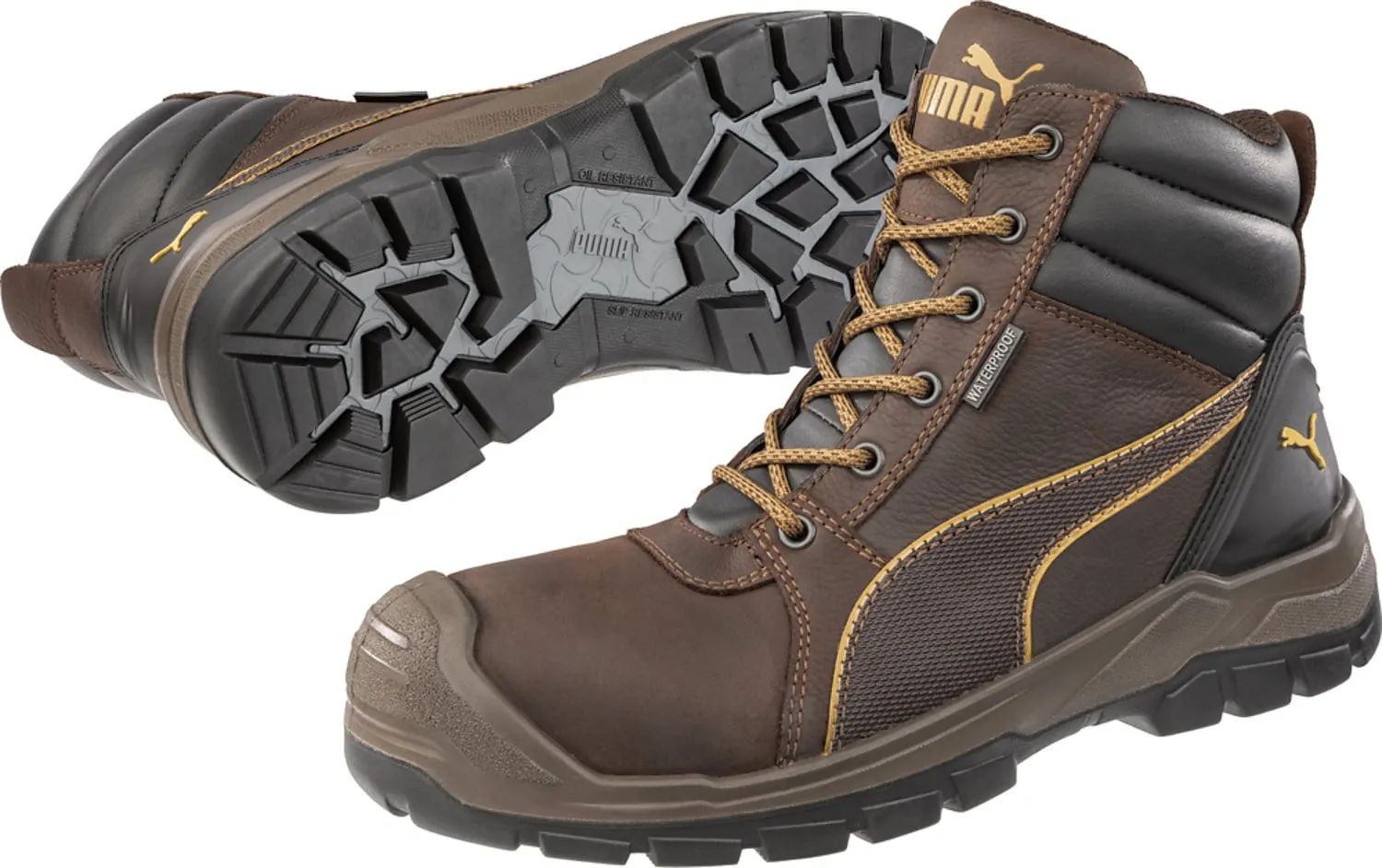 Puma Safety Mens Tornado Soft Toe CTX Mid EH WP Brown Leather Work Boots