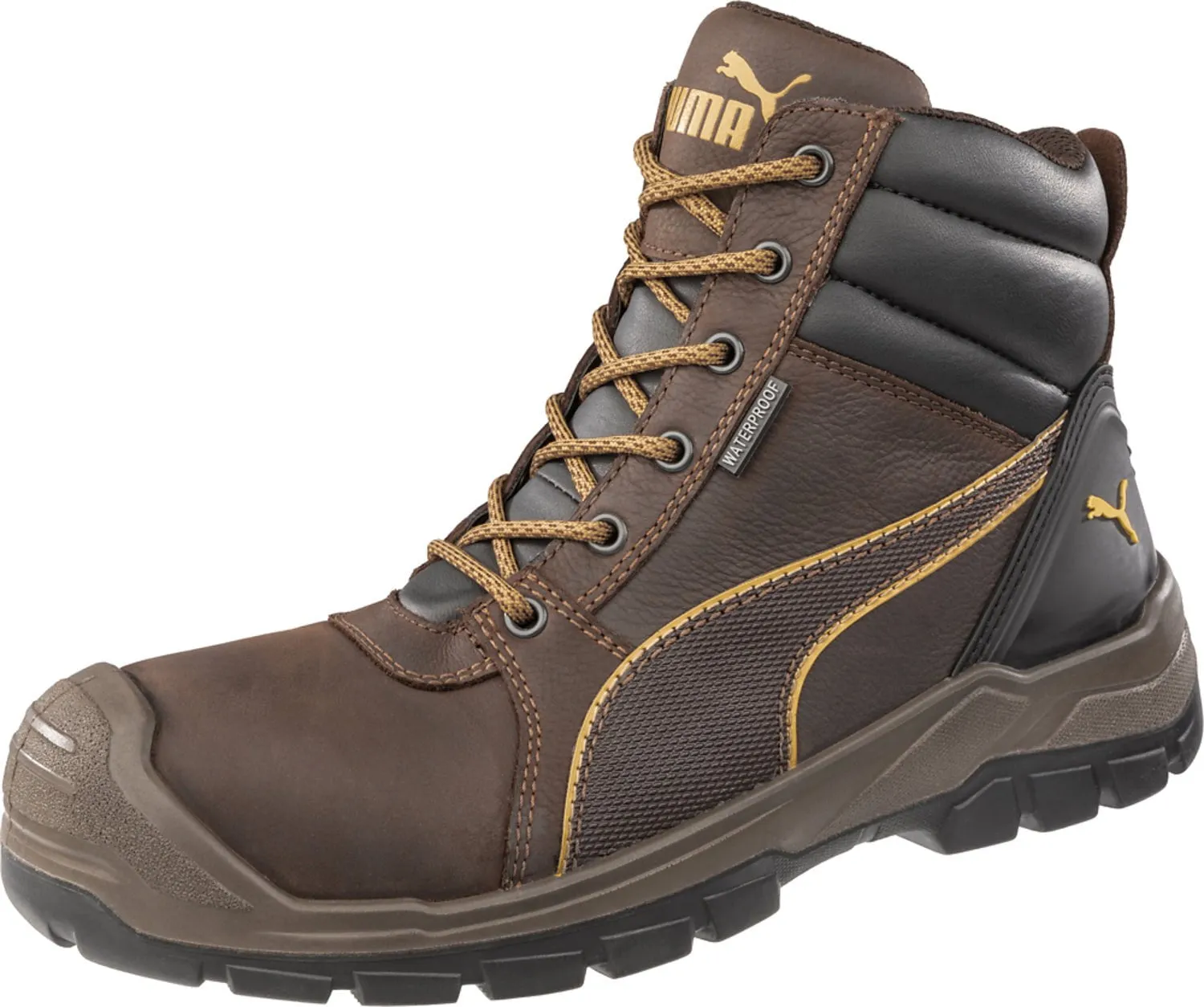 Puma Safety Mens Tornado Soft Toe CTX Mid EH WP Brown Leather Work Boots