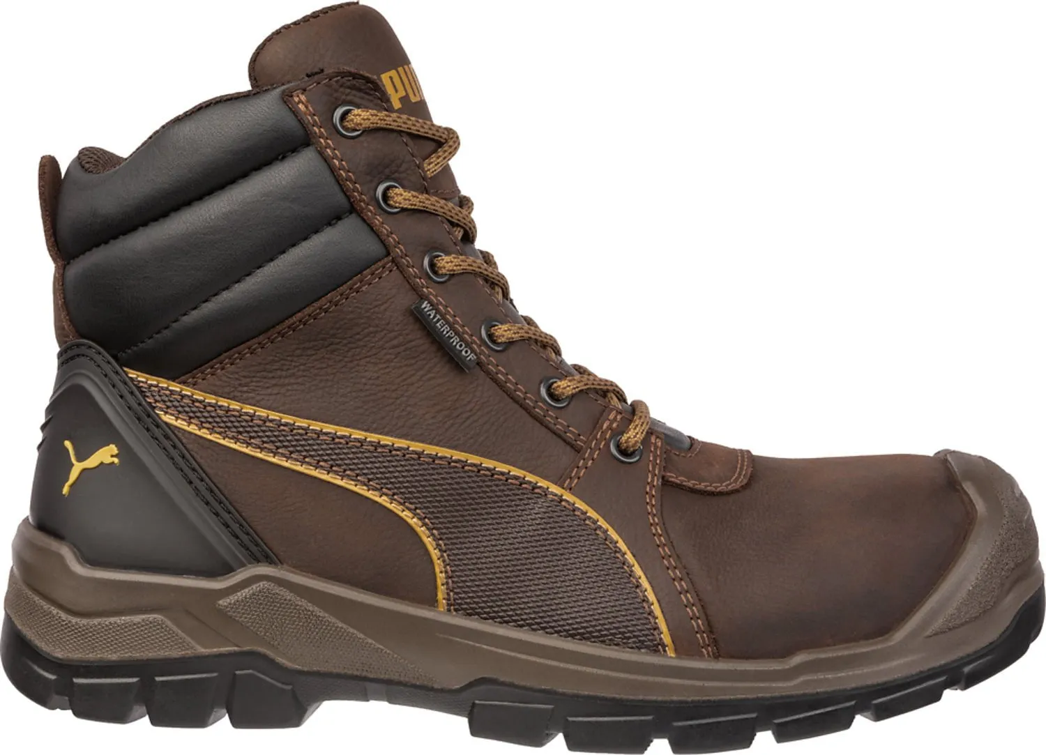 Puma Safety Mens Tornado Soft Toe CTX Mid EH WP Brown Leather Work Boots