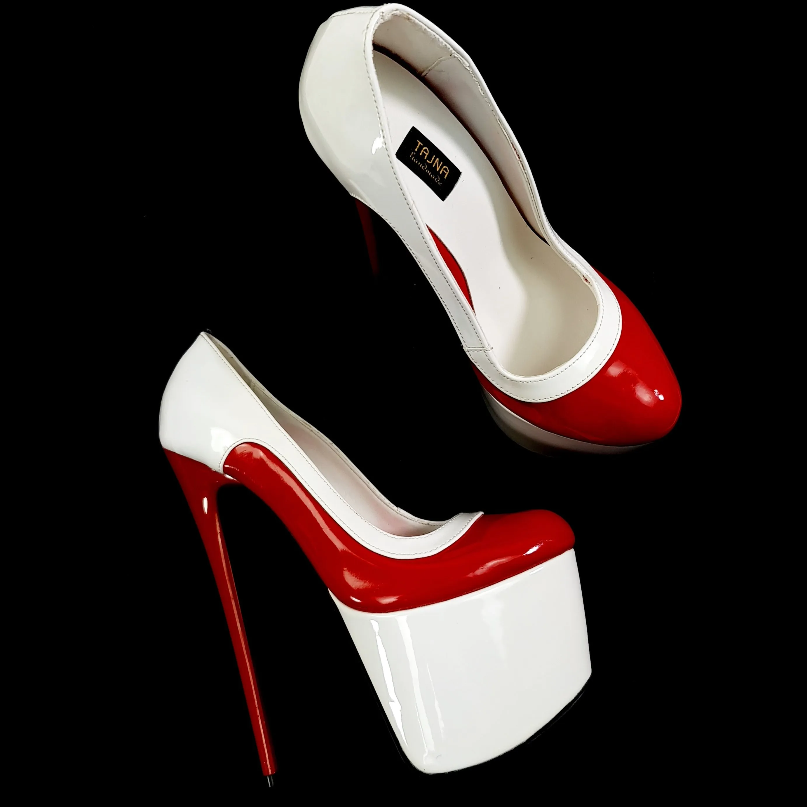 Red White Gloss High Heel Platform Pumps