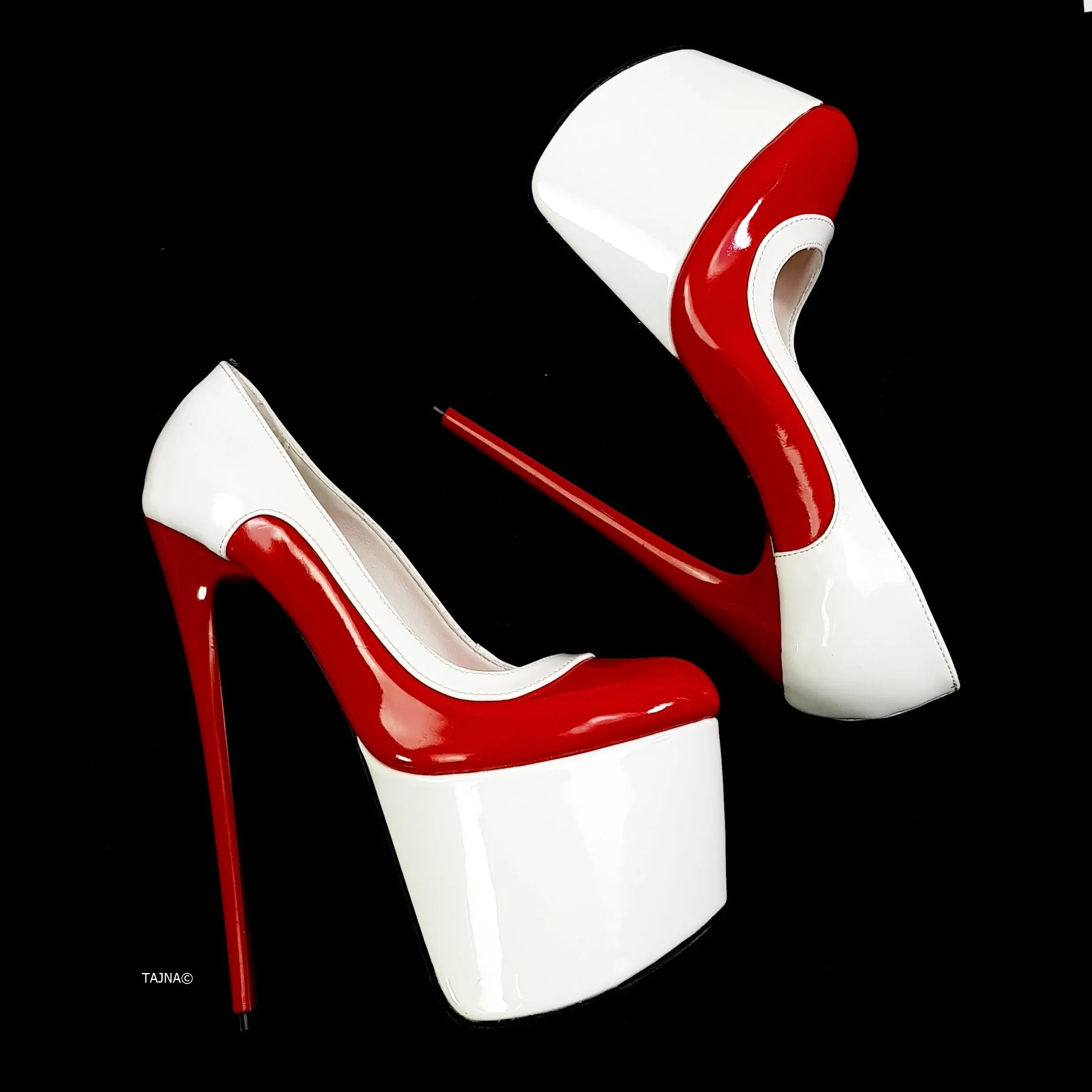 Red White Gloss High Heel Platform Pumps