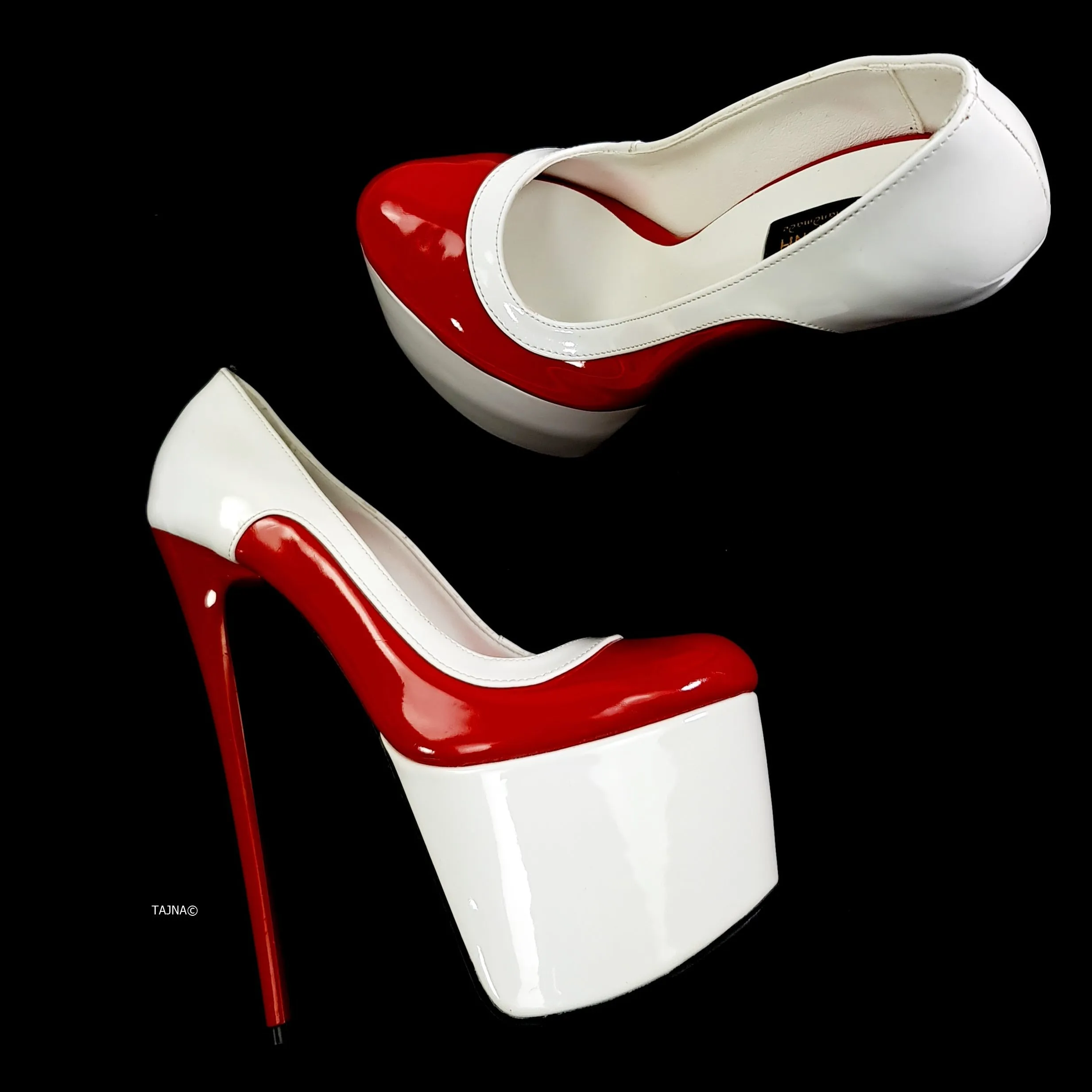 Red White Gloss High Heel Platform Pumps