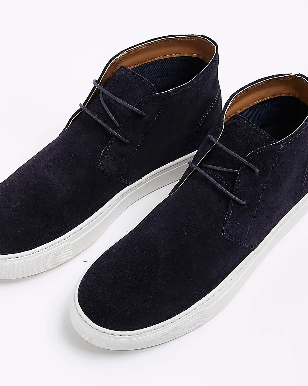 River Island Sylvan Navy Suede Lace Up Chukka Mens Boots