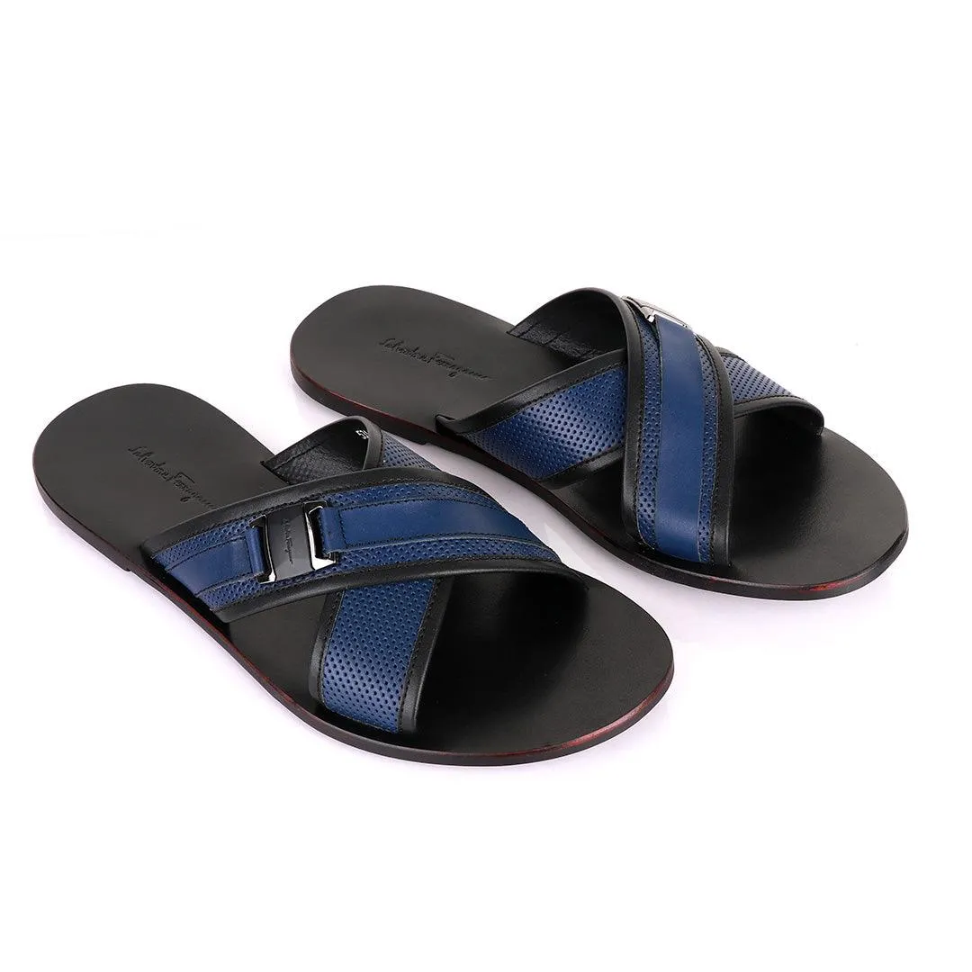 Salvatore Ferragamo Cross Blue Slippers