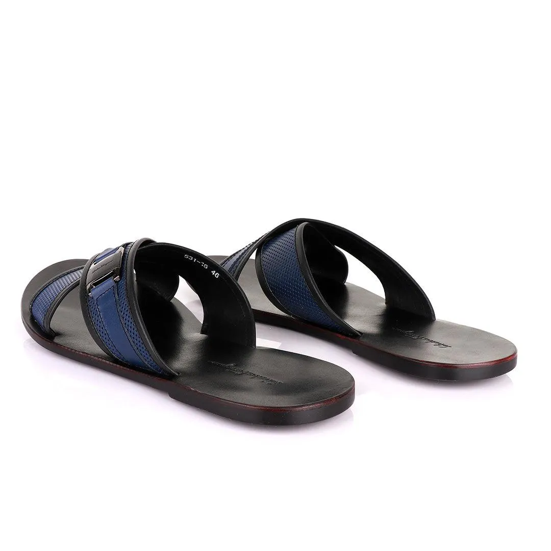 Salvatore Ferragamo Cross Blue Slippers