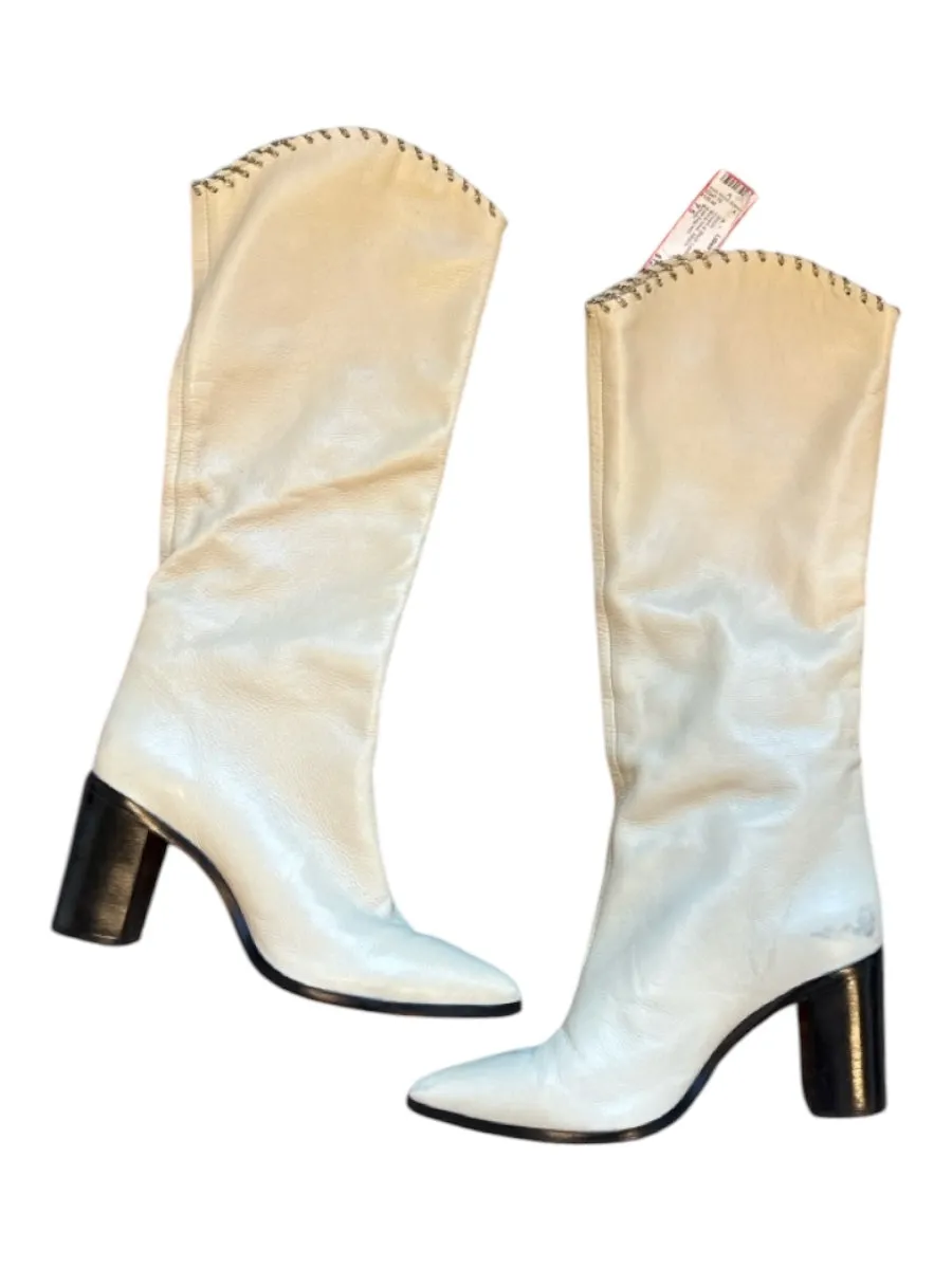 Schutz Shoe Size 7.5 Cream & Black Leather Knee High Block Heel Boots