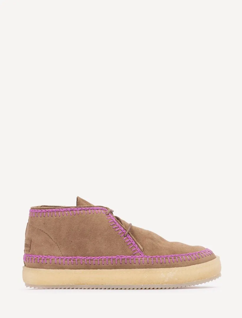 Shenje Crochet Lace up Boots Otter Suede Purple