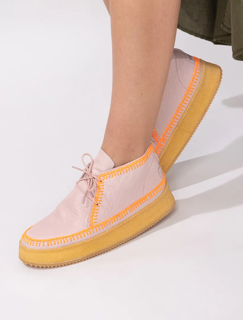 Shenje Low Platform Boots Misty Rose Leather Neon Orange