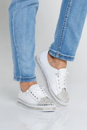 Sia Sparkle Leather Sneakers - White/Diamanté