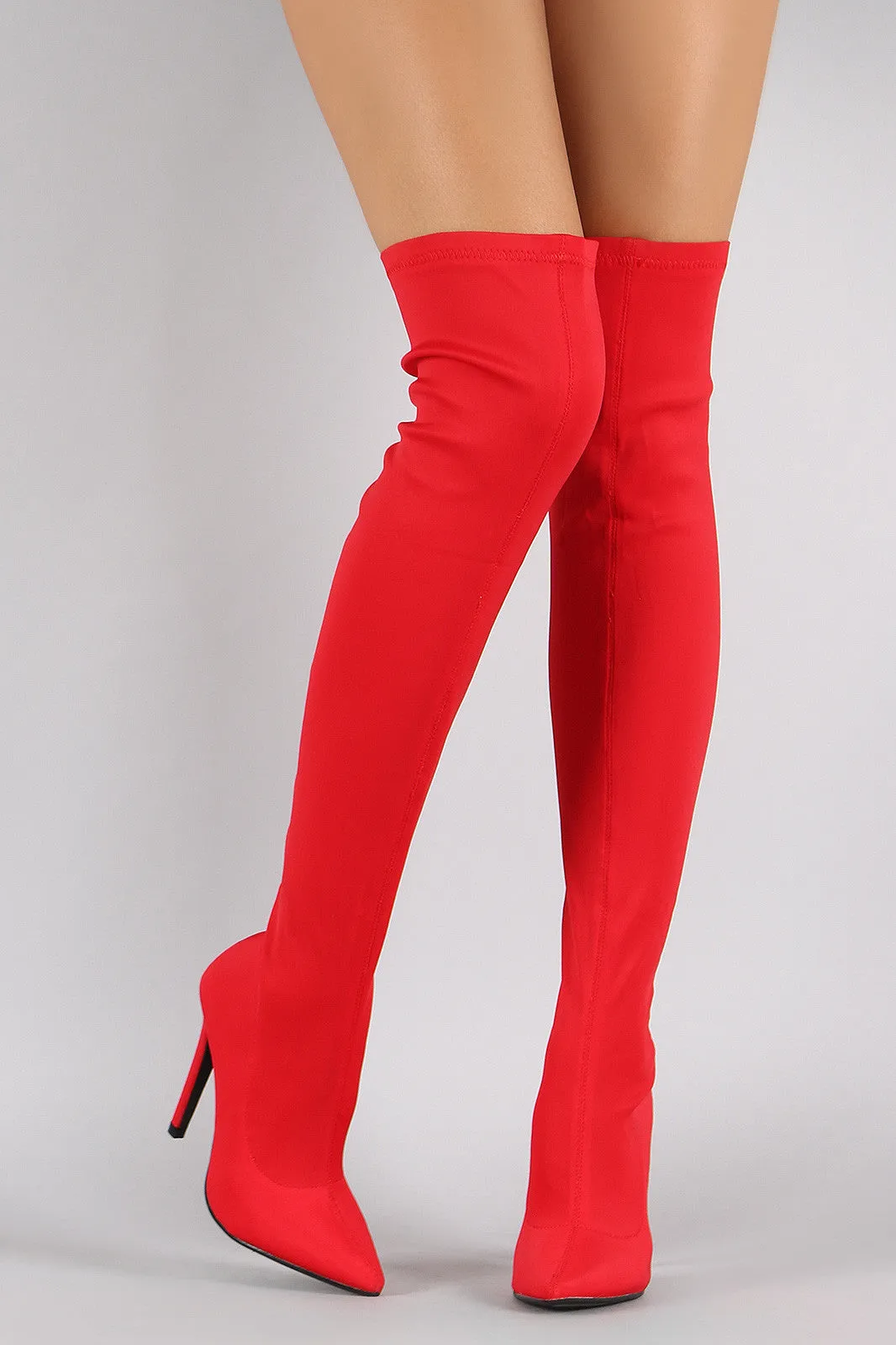 Sleek Stretch Over the Knee Pointy Toe Stiletto Boot