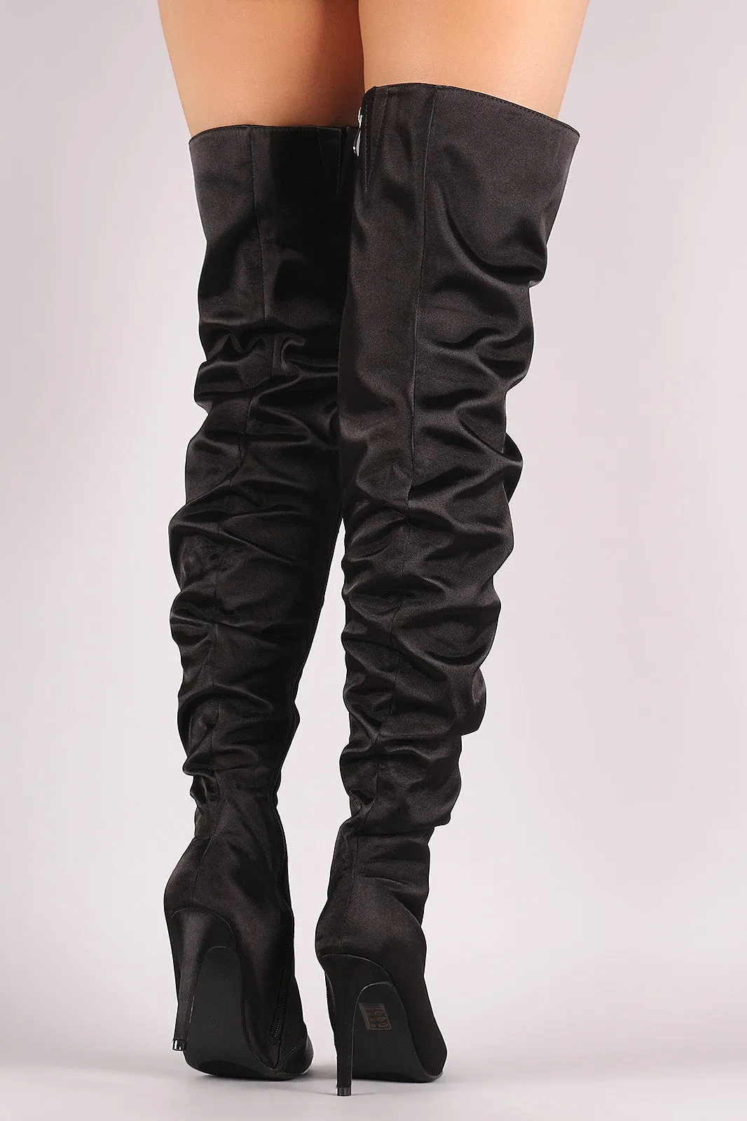 Slouchy Satin Pointy Toe Stiletto Over-The-Knee Boots