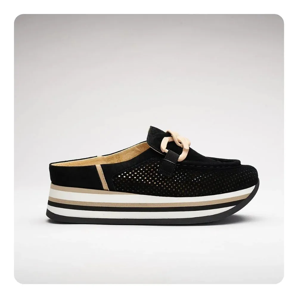 SOFTWAVES CARLISA BACKLESS SNEAKER BLACK/CAMEL