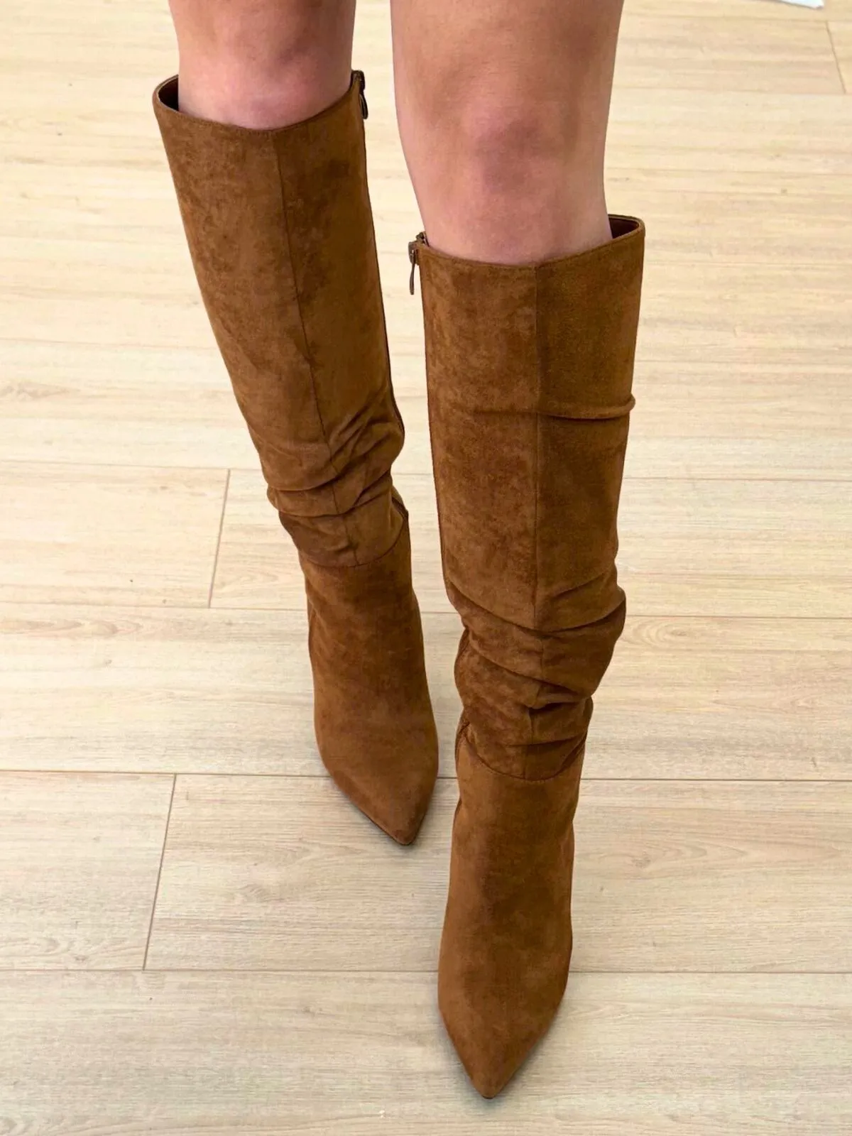 Stacey Knee High Suede Boots in Camel