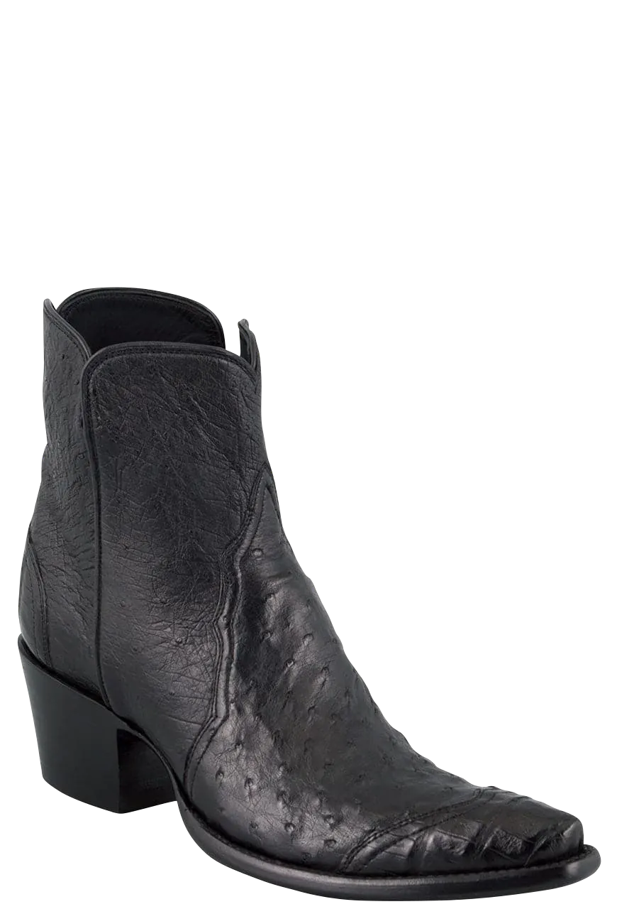 Stallion Ostrich & Caiman Zorro Ankle Boots - Black