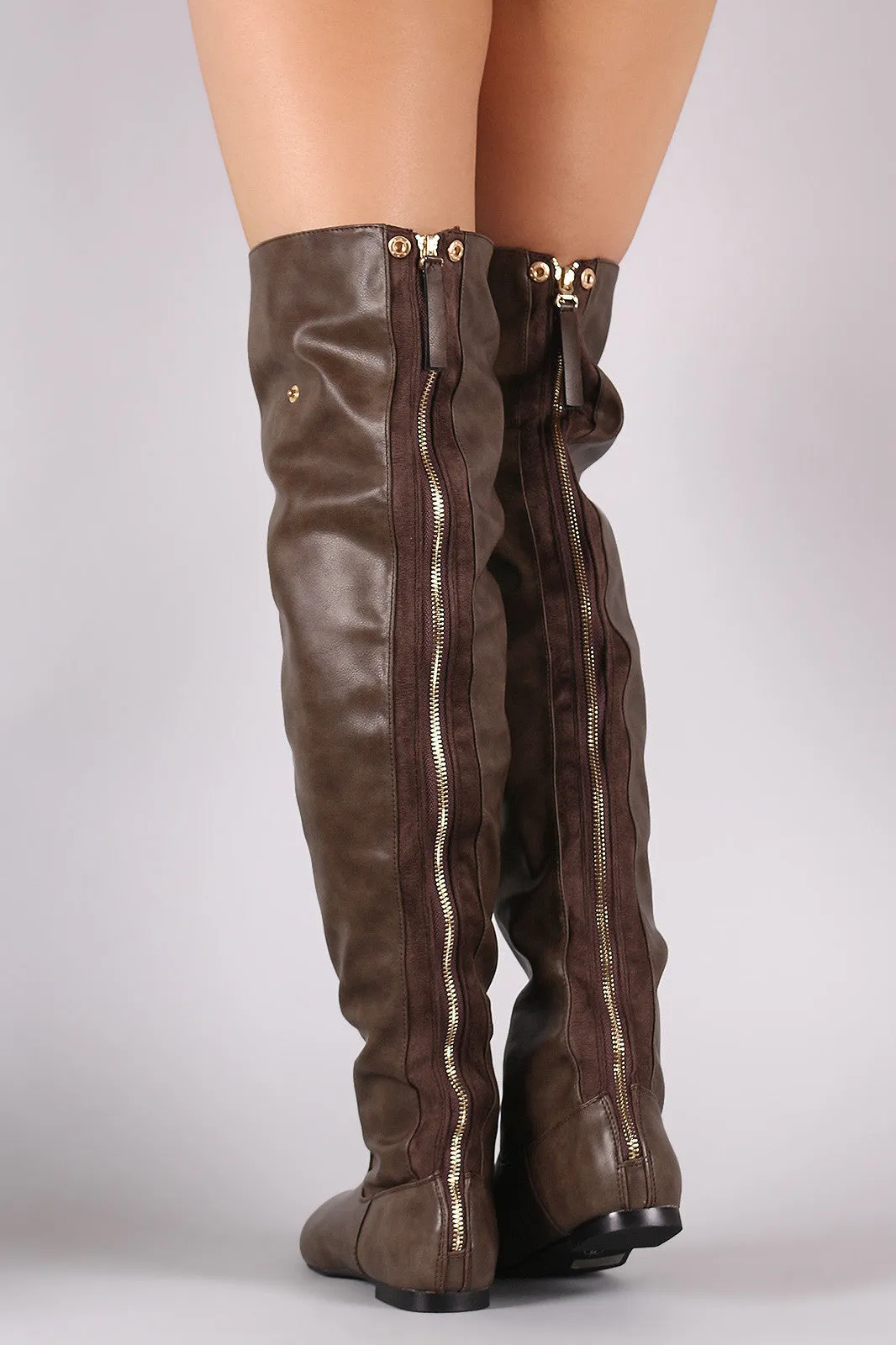 Statement Back Zipper Leather Slouchy OTK Boots