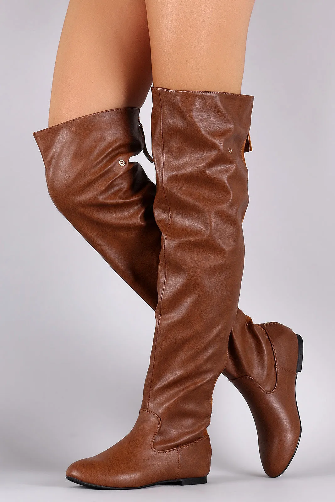 Statement Back Zipper Leather Slouchy OTK Boots