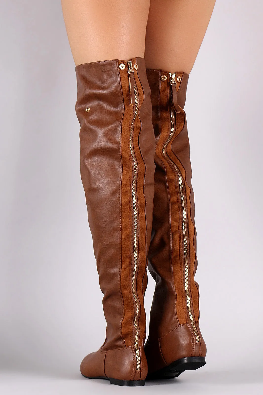 Statement Back Zipper Leather Slouchy OTK Boots