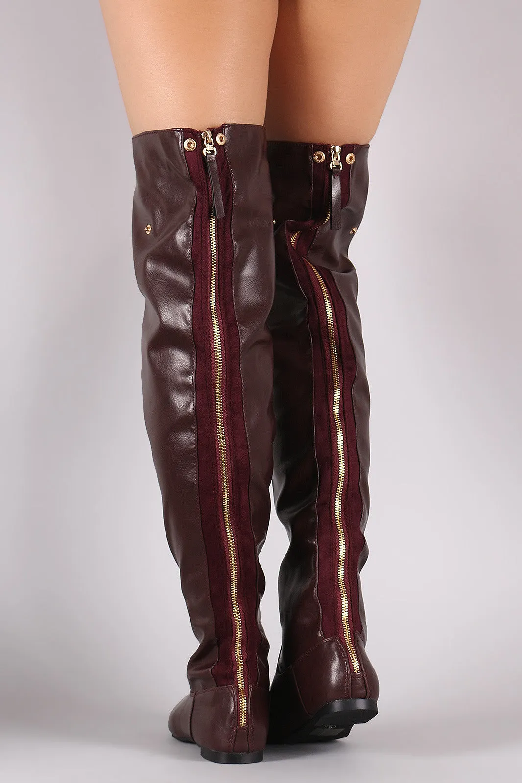 Statement Back Zipper Leather Slouchy OTK Boots