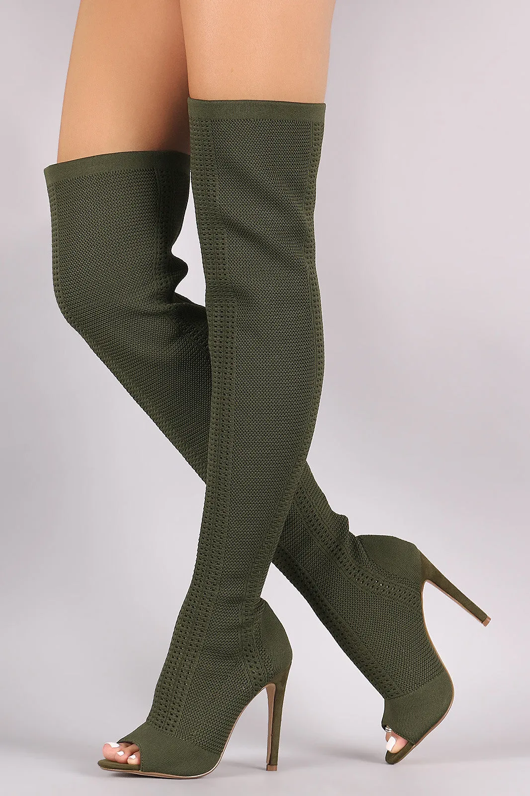 Stretch Pierced Knit Stiletto Over-The-Knee boots