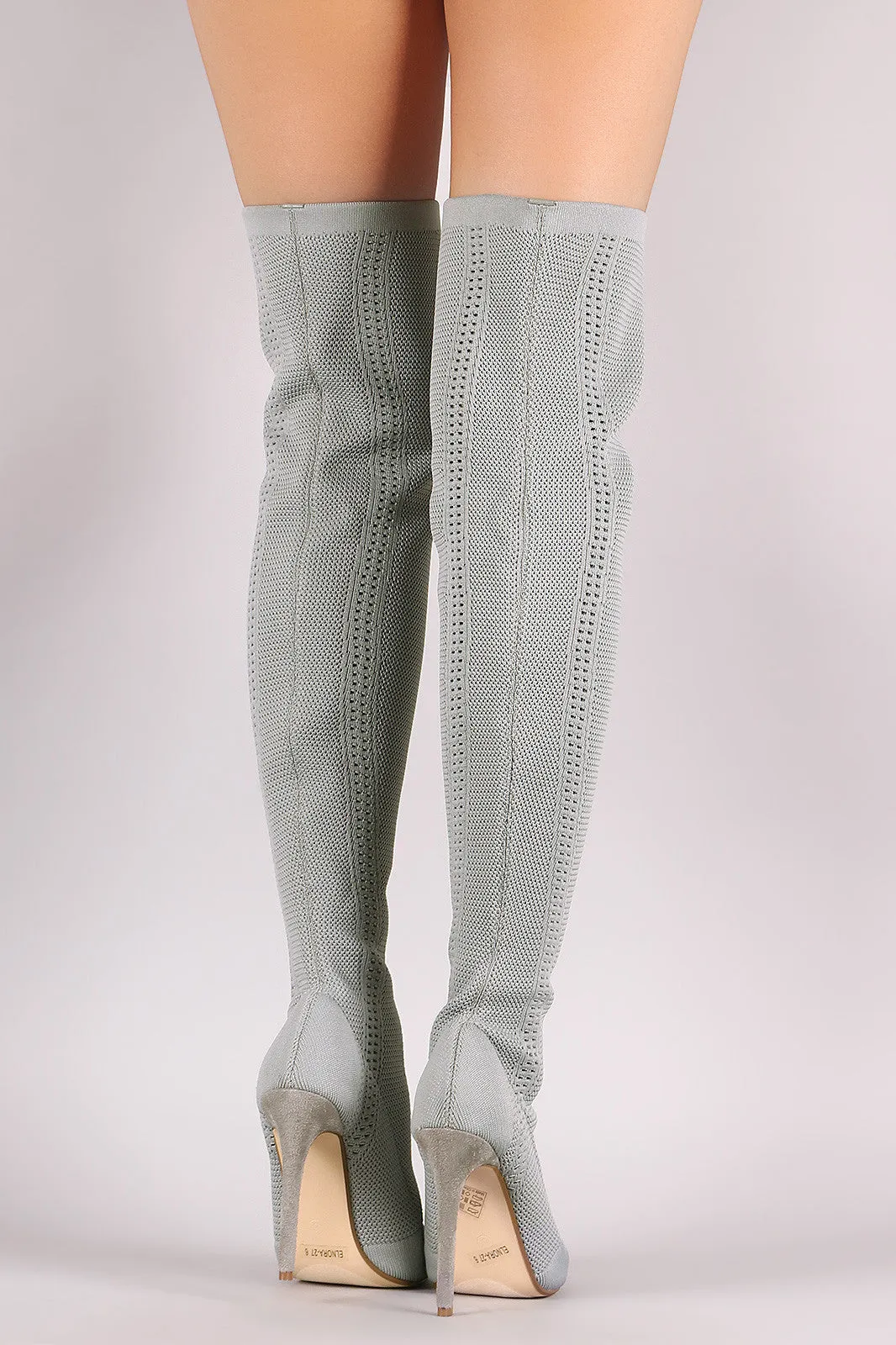 Stretch Pierced Knit Stiletto Over-The-Knee boots