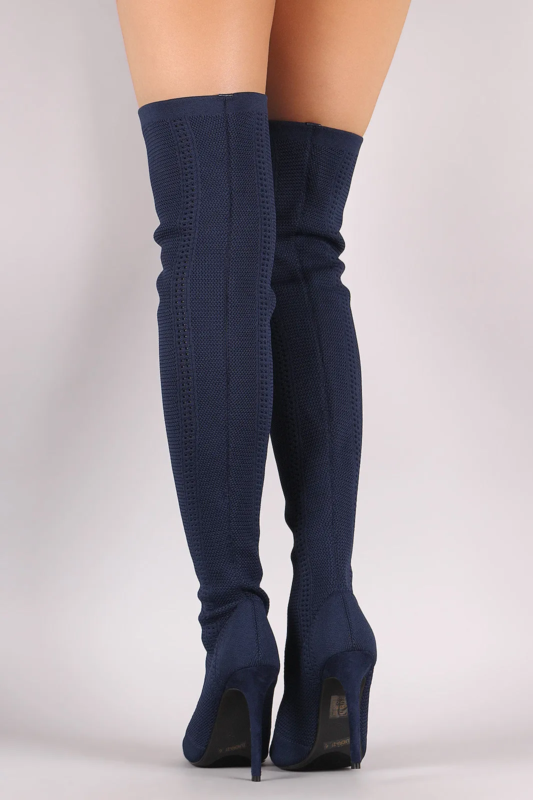 Stretch Pierced Knit Stiletto Over-The-Knee boots