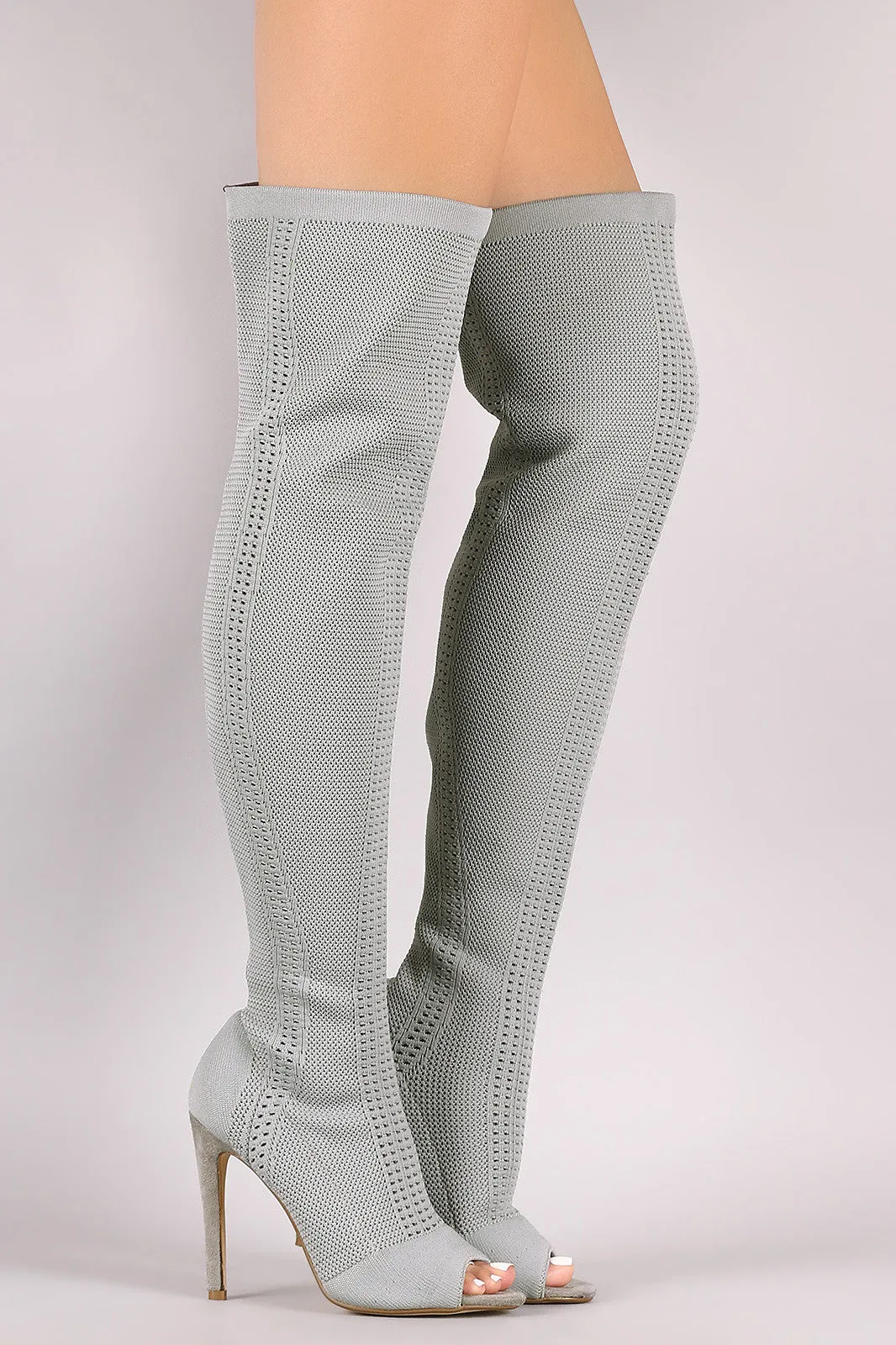 Stretch Pierced Knit Stiletto Over-The-Knee boots