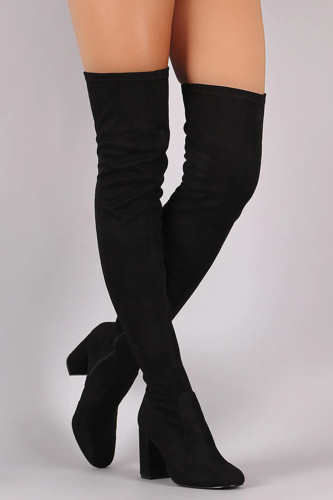 Suede Chunky Block Heeled Over-The-Knee Boots