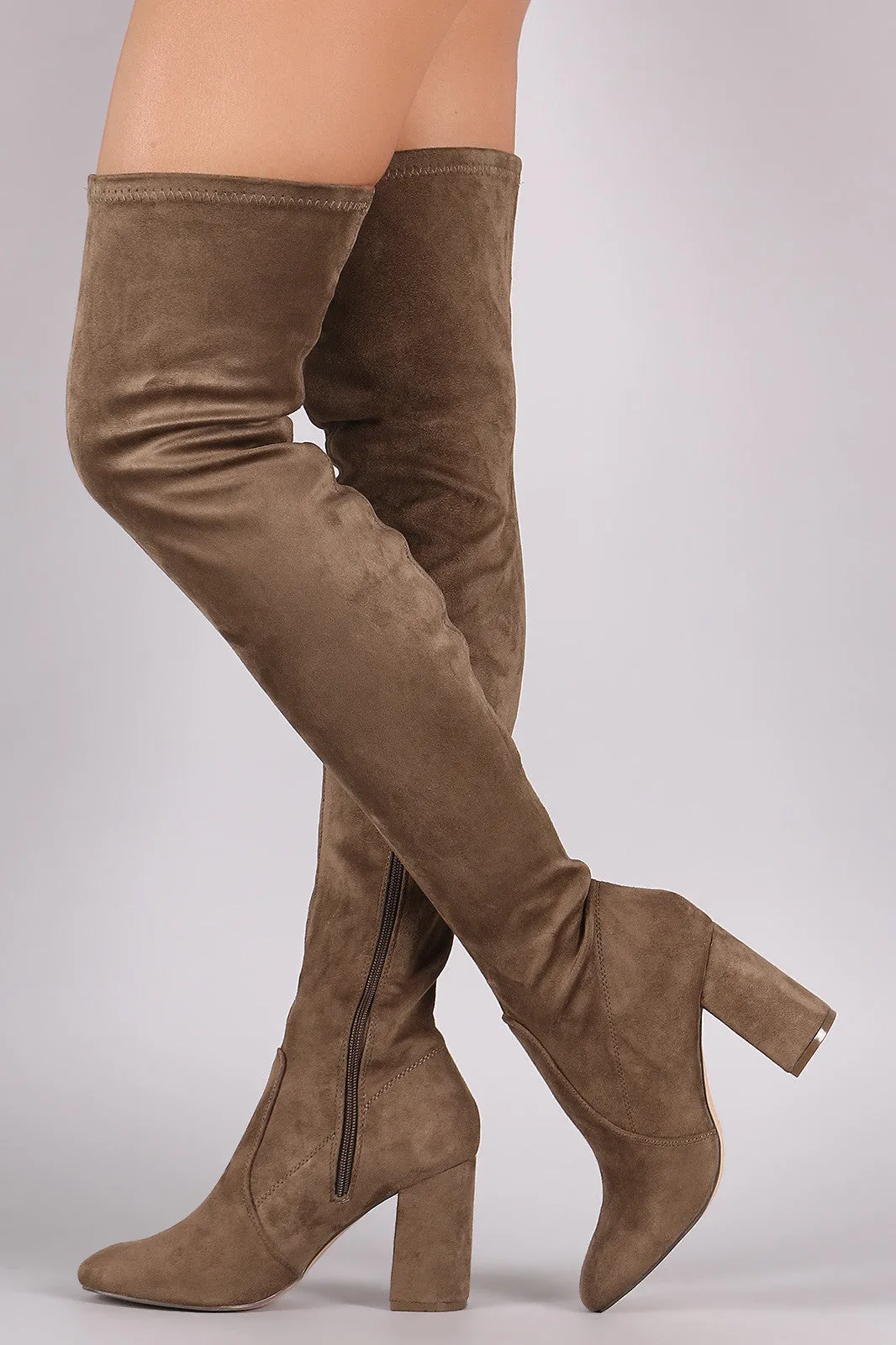 Suede Chunky Block Heeled Over-The-Knee Boots