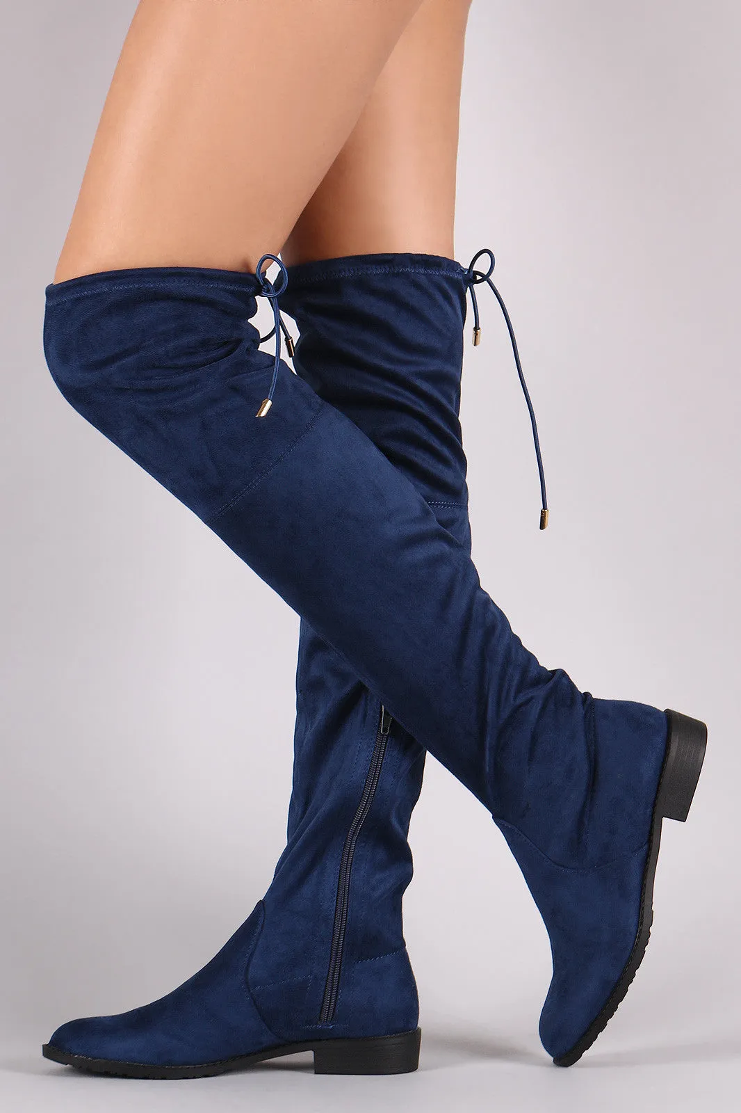 Suede Drawstring Over-The-Knee Riding Boots