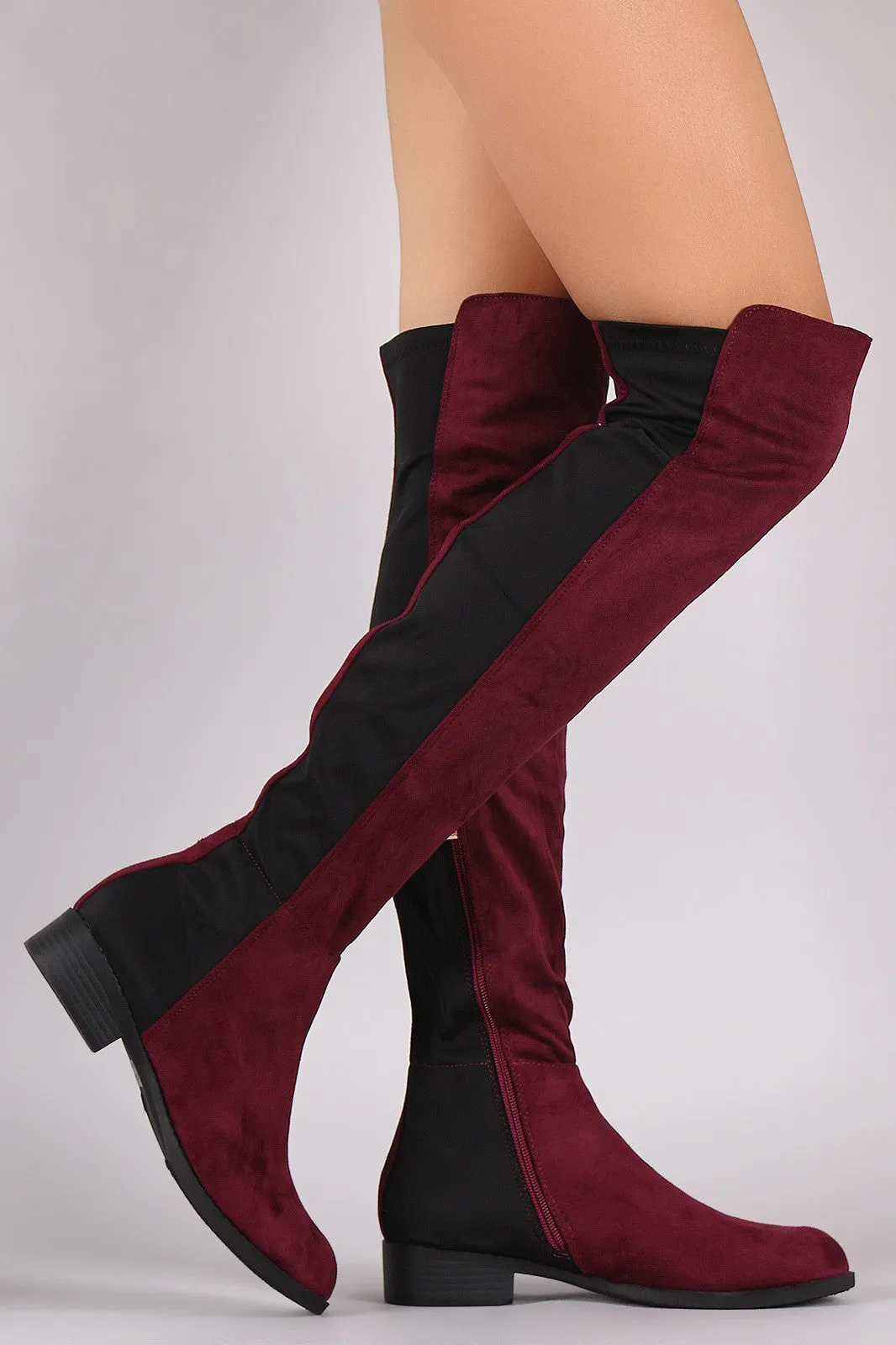 Suede Elastane Panel Over-The-Knee Riding Boots