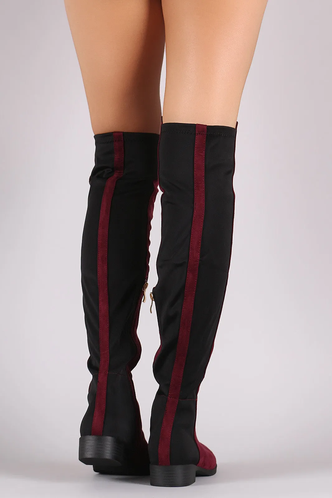 Suede Elastane Panel Over-The-Knee Riding Boots